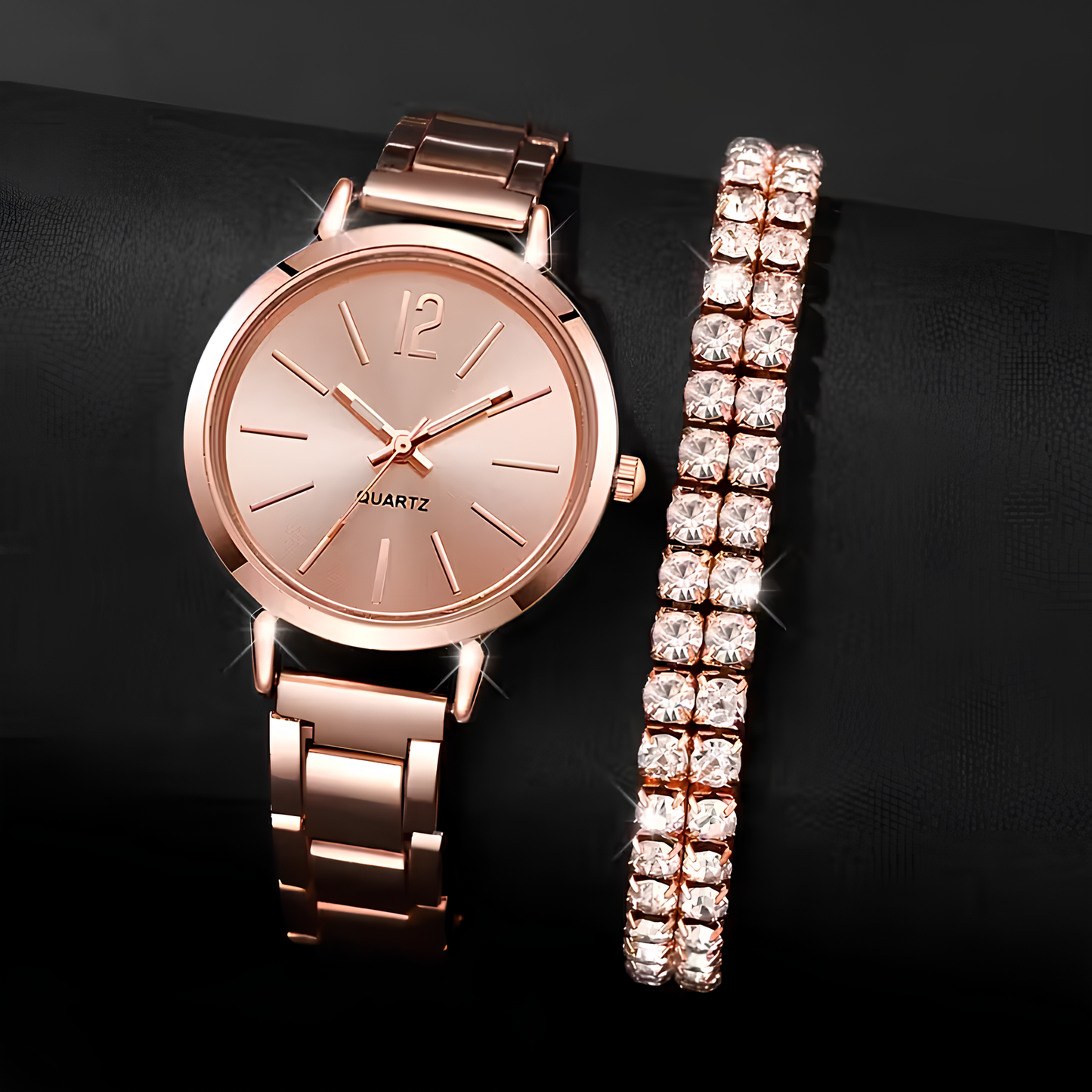 Dilove Lüks Kadın Kuvars Saat Seti – Metal Kordonlu 6’lı Takı Seti