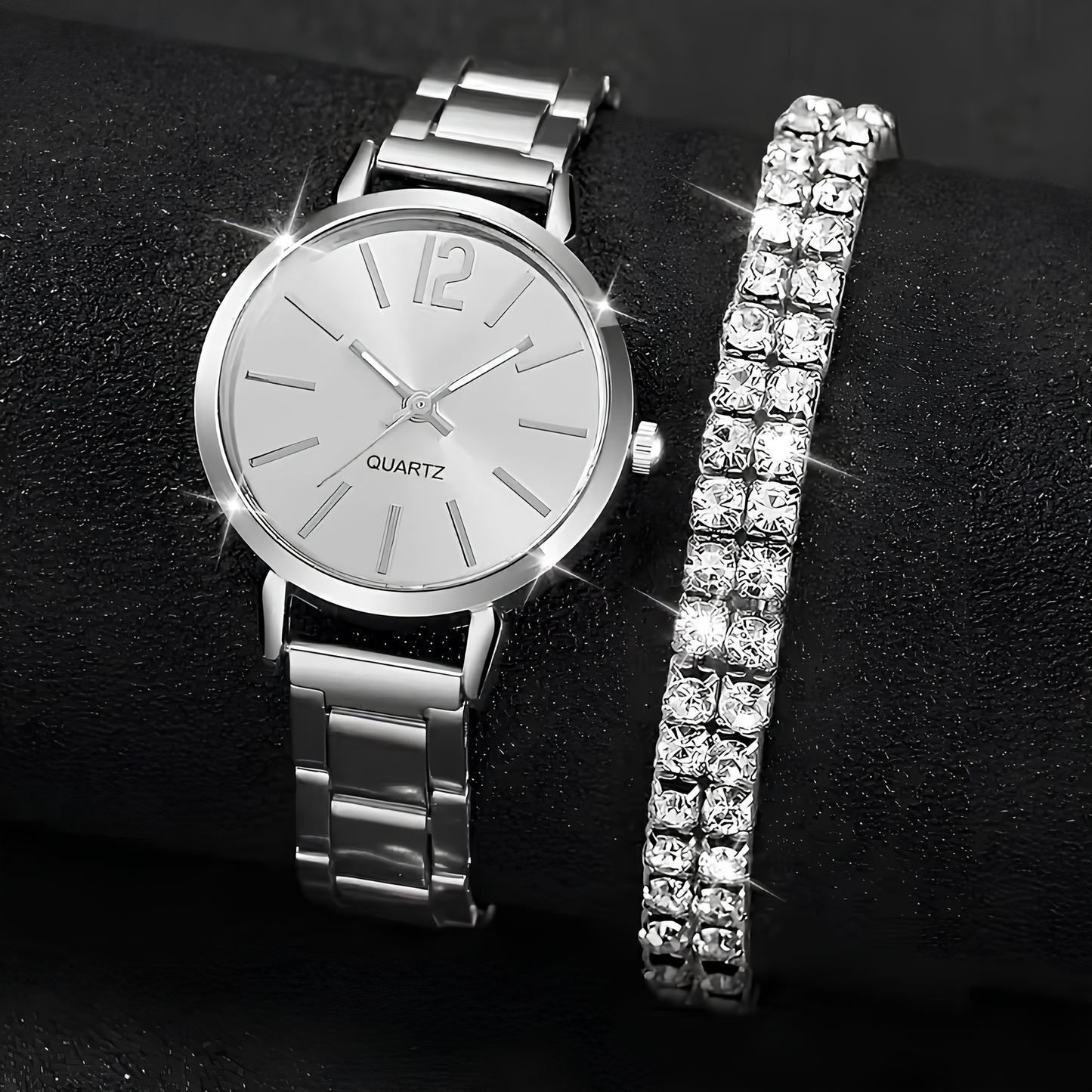 Dilove Lüks Kadın Kuvars Saat Seti – Metal Kordonlu 6’lı Takı Seti