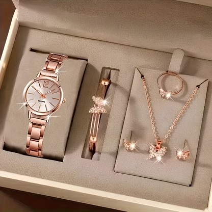 Dilove Kadın Kuvars Saat & Takı Seti – Şık 6’lı Kombin