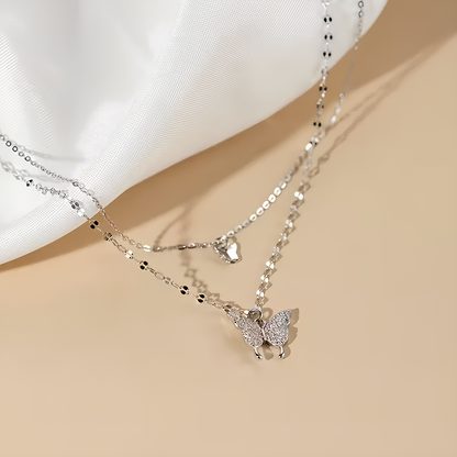 Dilove Zarif Çift Katmanlı Kelebek Kolye – Hediyelik Kadın Aksesuar