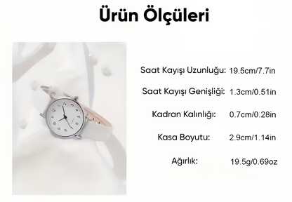 Dilove Kadın Kuvars Saat & Bileklik Seti – Beyaz Deri Kayışlı Şık Kombin