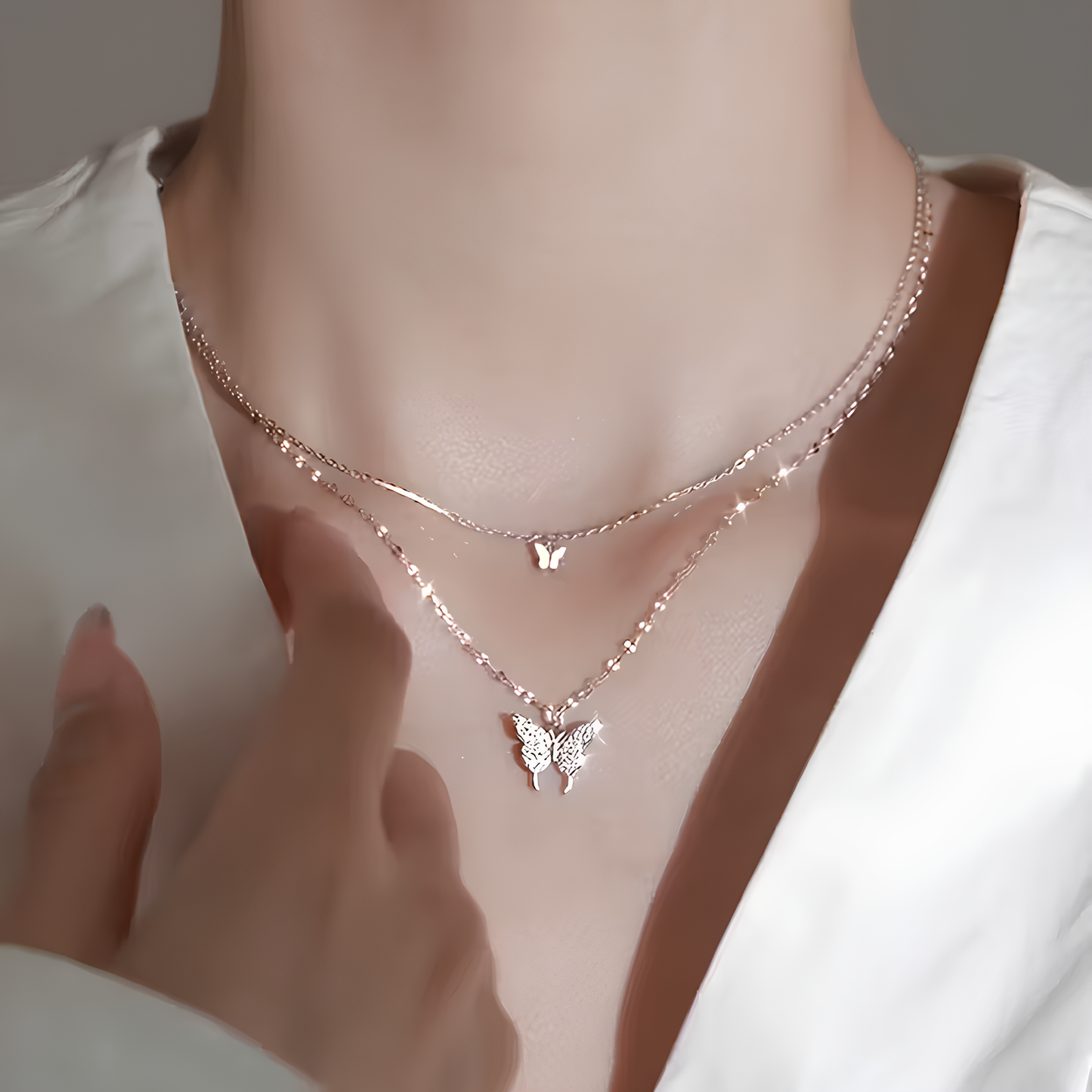 Dilove Zarif Çift Katmanlı Kelebek Kolye – Hediyelik Kadın Aksesuar