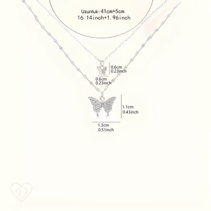 Dilove Zarif Çift Katmanlı Kelebek Kolye – Hediyelik Kadın Aksesuar