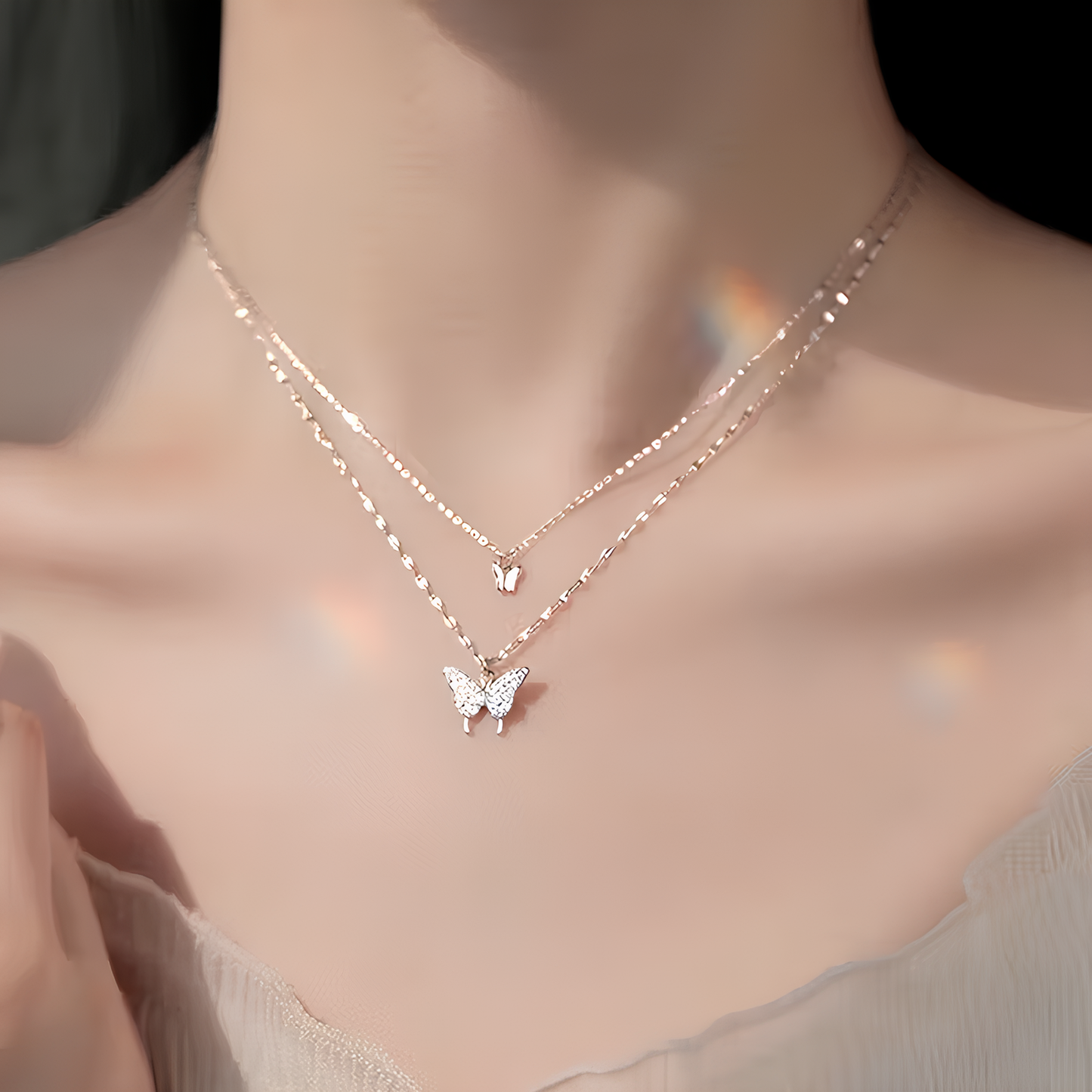 Dilove Zarif Çift Katmanlı Kelebek Kolye – Hediyelik Kadın Aksesuar