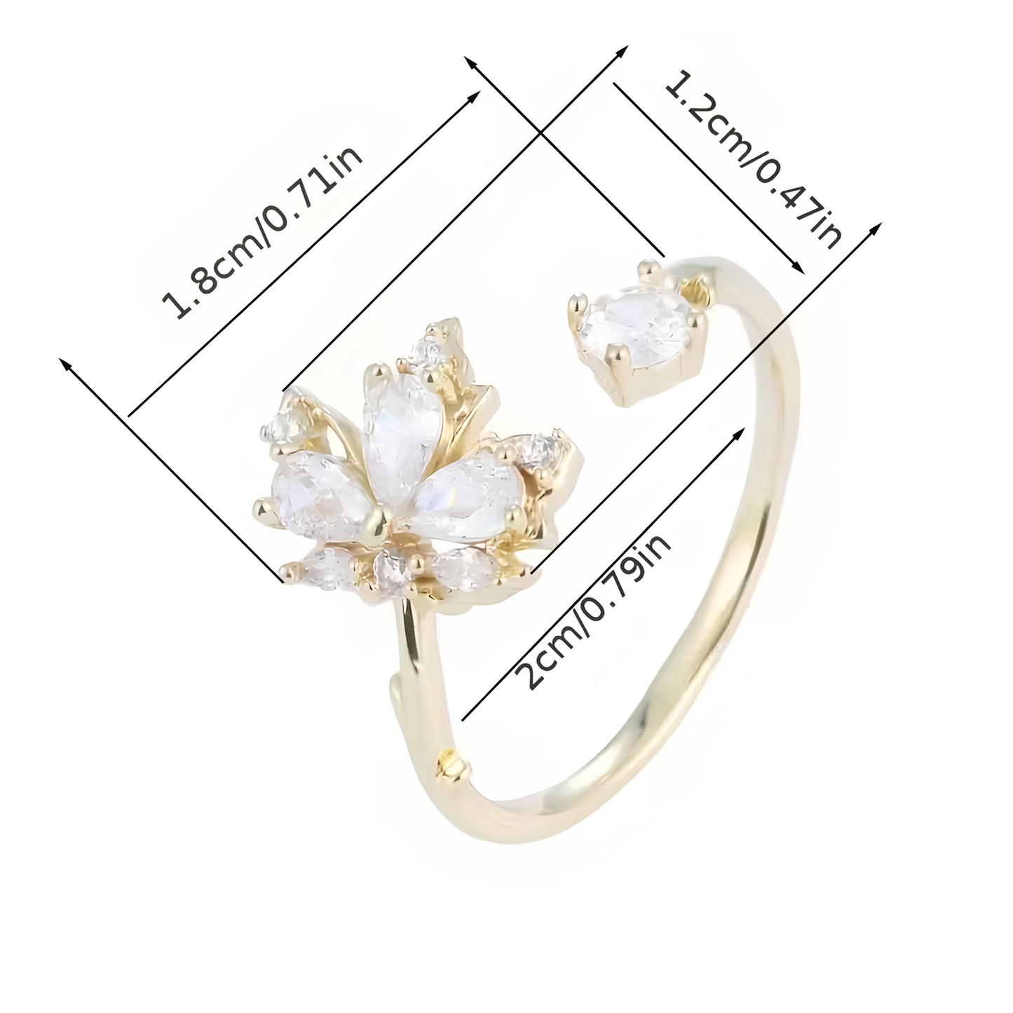 Beyaz & Altın Yaprak Desenli Kadın Yüzük – Şık ve Zarif Ayarlanabilir | Dilove